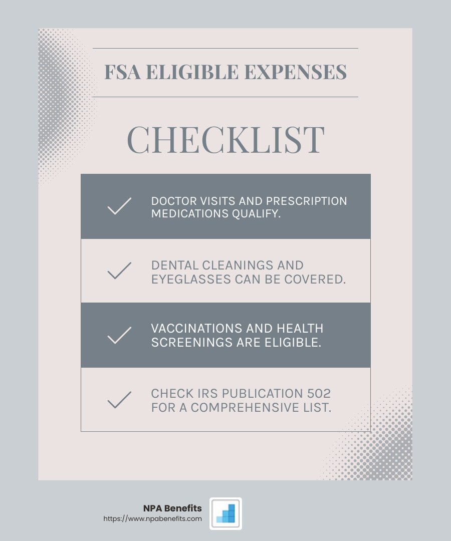 FSA eligible expenses infographic - fsa eligible meaning infographic checklist-light-blue-grey