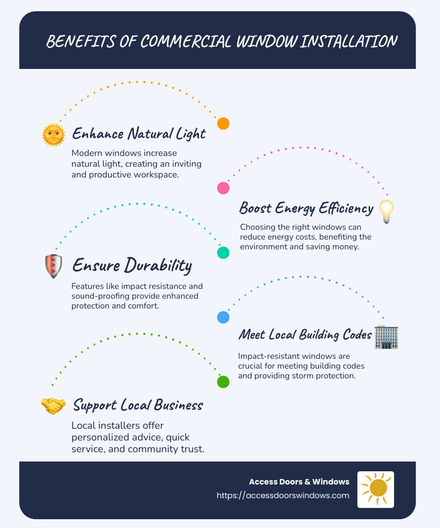 Infographic on benefits of commercial window installation - commercial window installation near me infographic infographic-line-5-steps-blues-accent_colors