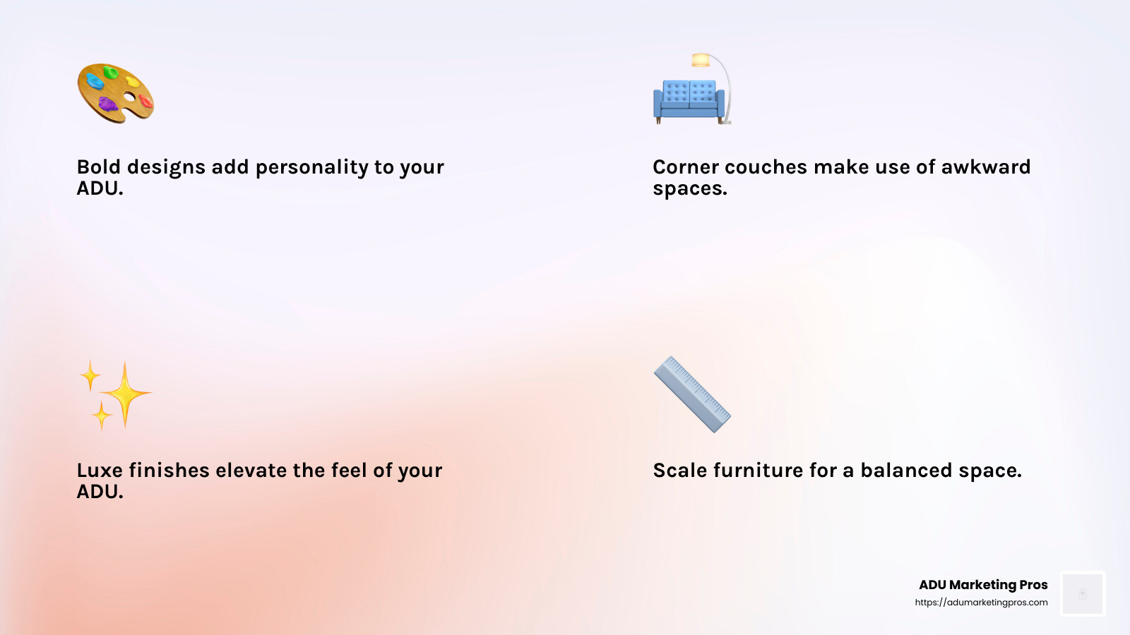 Example of a successful ADU interior design change - ADU interior design ideas infographic 4_facts_emoji_light-gradient