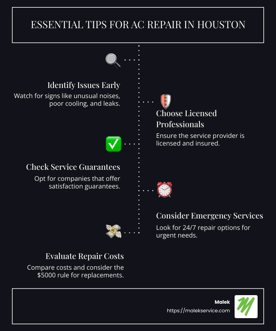 AC repair service providers list - ac repair houston texas infographic infographic-line-5-steps-dark