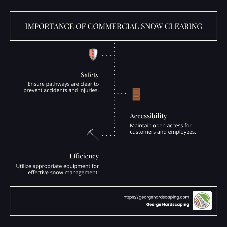 Infographic on Commercial Snow Clearing Importance, Equipment, and Strategies - Commercial snow clearing infographic infographic-line-3-steps-dark