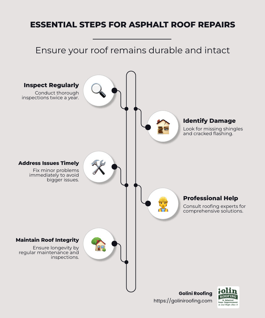 Infographic on Roof Inspection Steps and Repair Process - Asphalt Roof Repairs infographic infographic-line-5-steps-neat_beige