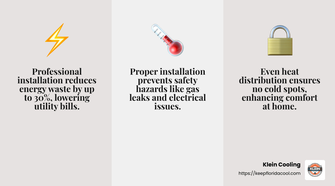 Energy savings from professional installation - Heating installation Palm Coast infographic 3_facts_emoji_grey