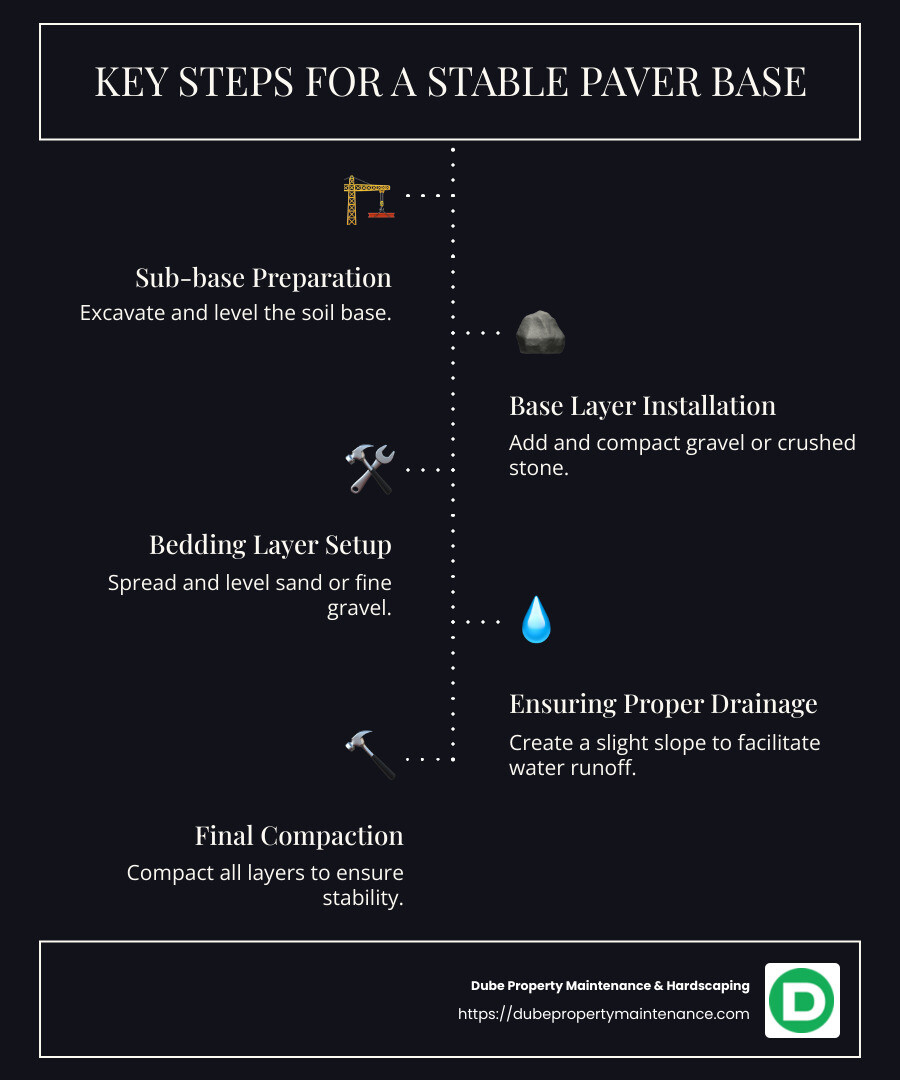 Visual guide to paver base layers - base for pavers infographic infographic-line-5-steps-dark