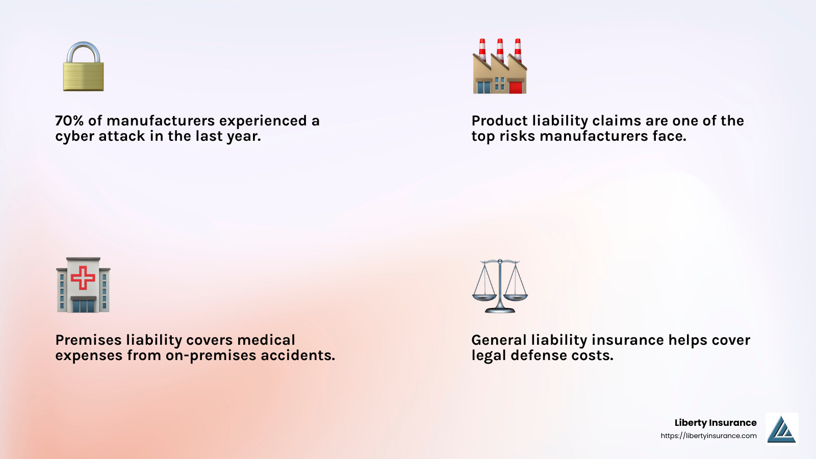 Cyber threats are a growing concern for manufacturers - manufacturing liability insurance infographic 4_facts_emoji_light-gradient
