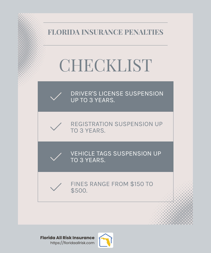 Florida's Auto Insurance Penalties - cheap auto insurance quotes florida infographic checklist-light-blue-grey