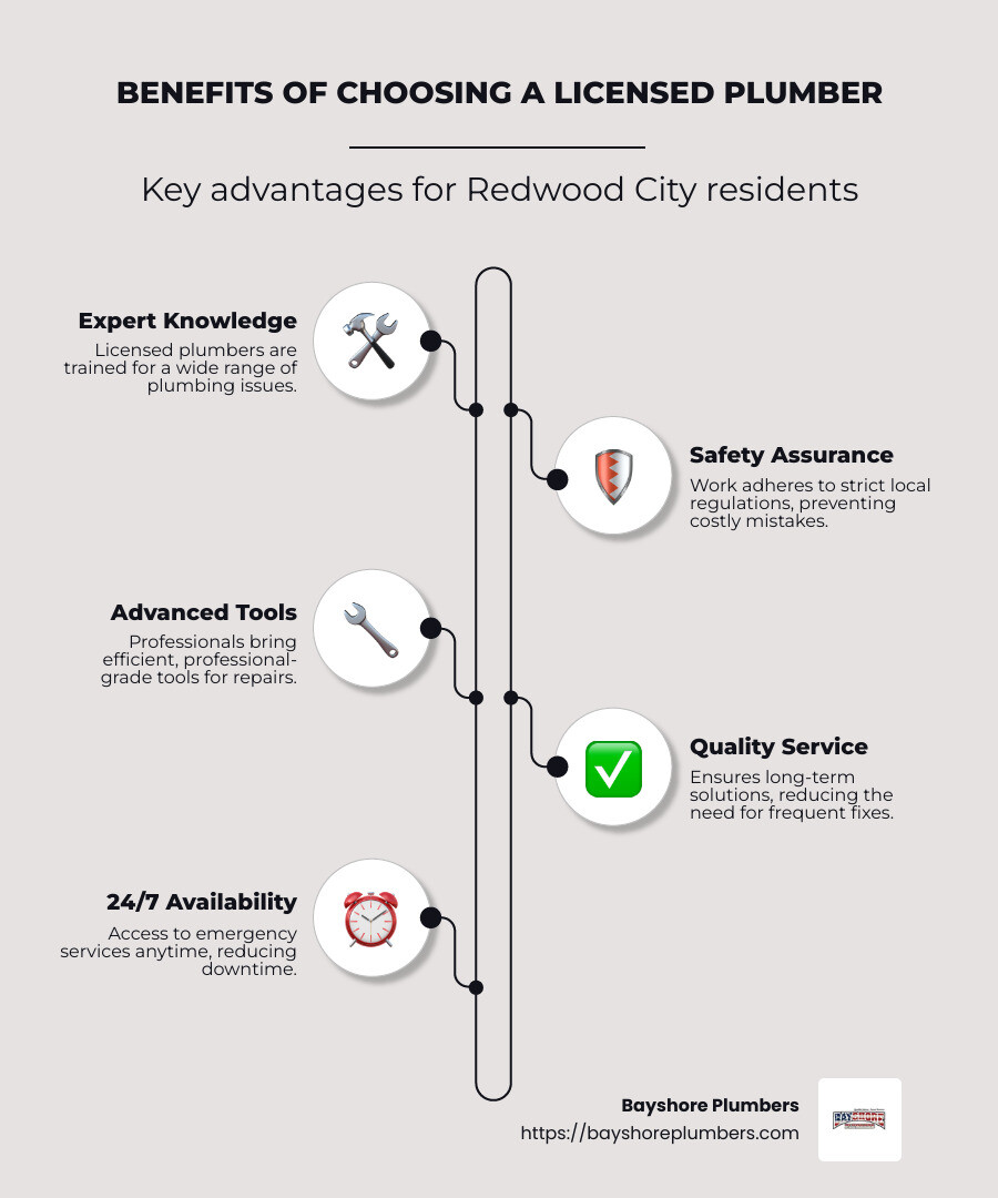 Infographic detailing benefits of hiring a licensed plumber - licensed plumber Redwood City infographic infographic-line-5-steps-neat_beige