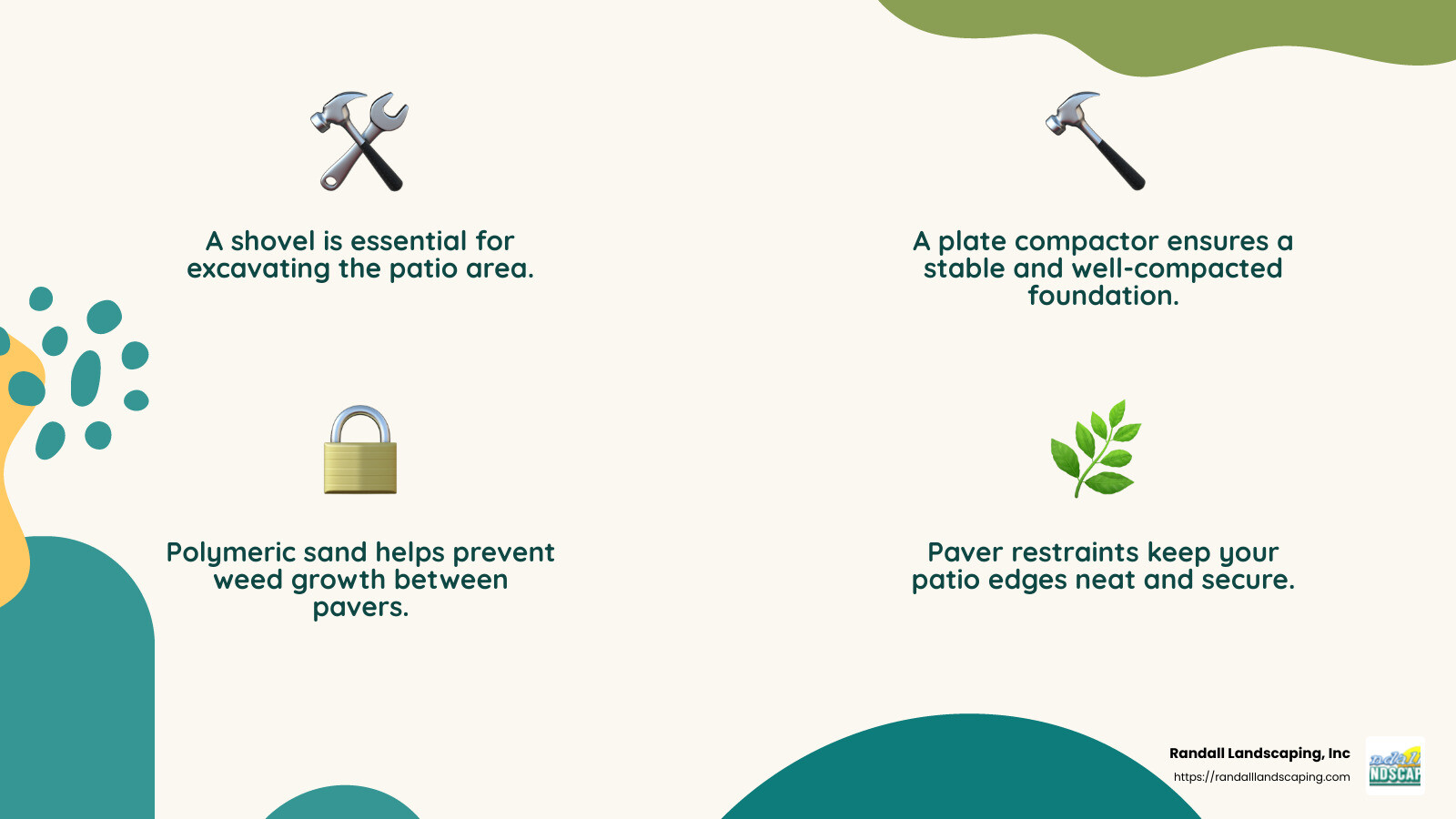 Proper tools and materials are crucial for a successful paver patio installation. - paver patio install and design infographic 4_facts_emoji_nature