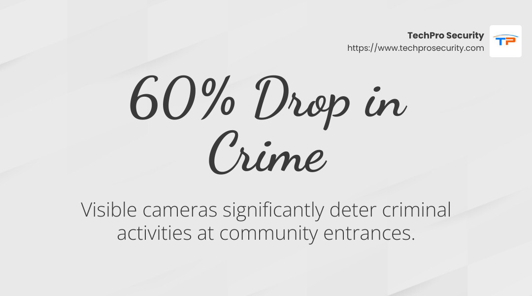 Deterrence Effect: 60% drop in crime with visible cameras - hoa gate cameras infographic simple-stat-landscape-light