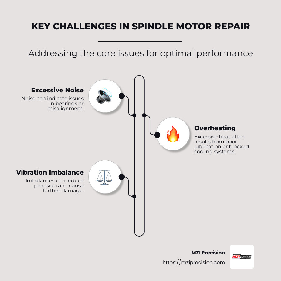 Common Spindle Motor Issues and Solutions Infographic - Spindle motor repair infographic infographic-line-3-steps-neat_beige