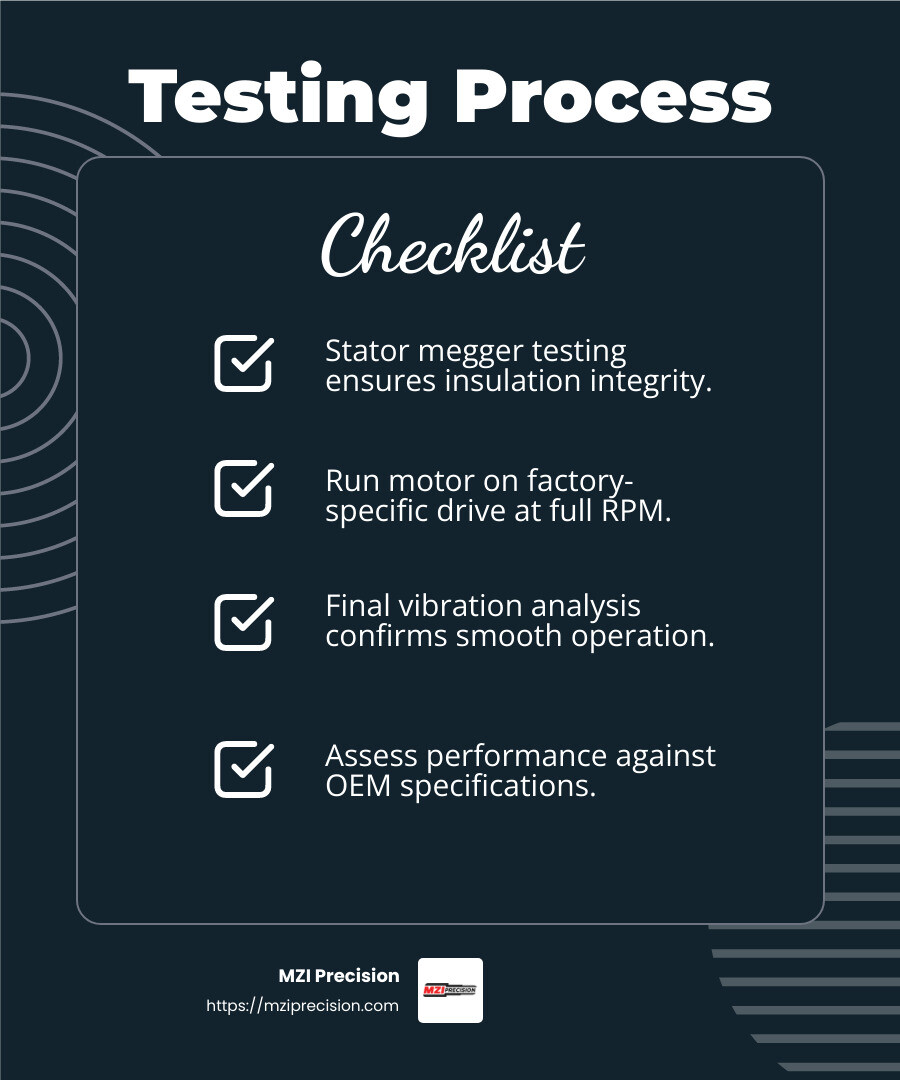 Quality Assurance Testing - Spindle motor repair infographic checklist-dark-blue