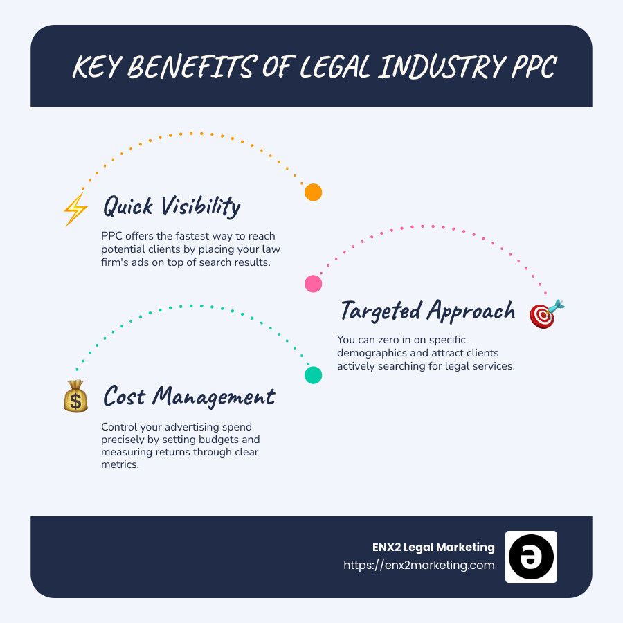 Infographic on legal PPC strategy and benefits - Legal industry PPC infographic infographic-line-3-steps-blues-accent_colors
