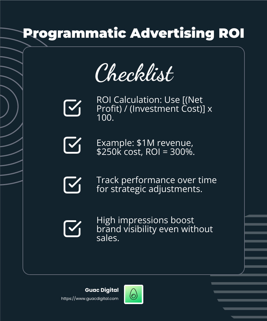 Importance of tracking ROI in programmatic advertising - Programmatic advertising ROI infographic checklist-dark-blue