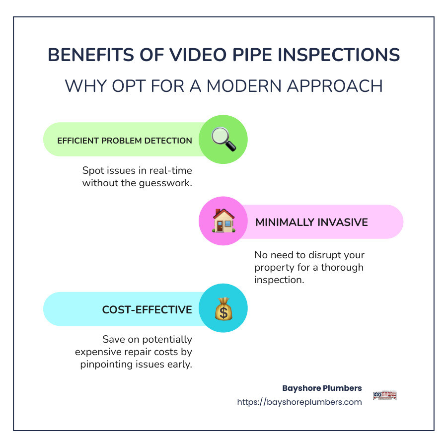 Benefits of Video Pipe Inspections - video pipe inspections infographic infographic-line-3-steps-colors