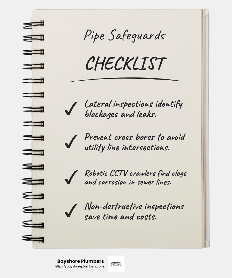 Cross bore prevention is crucial for safety, preventing intersections between utility lines and existing pipelines. - video pipe inspections infographic checklist-notebook
