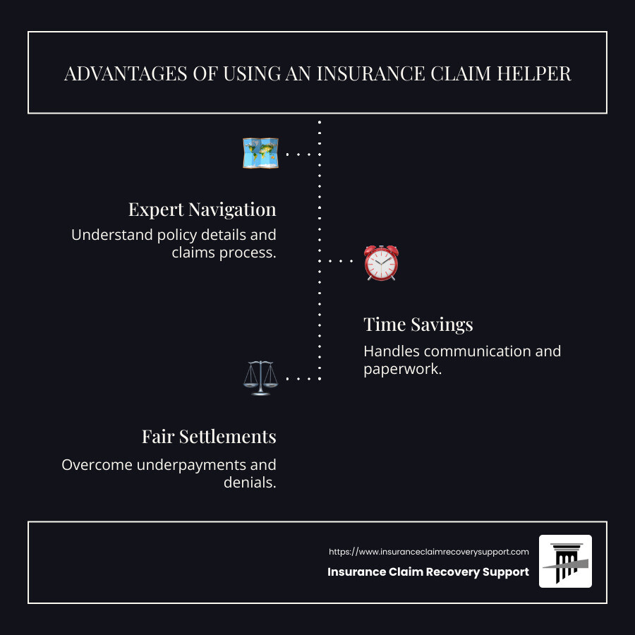 Understanding Insurance Claims and Professional Help: Key Benefits and Processes - insurance claim helper infographic infographic-line-3-steps-dark