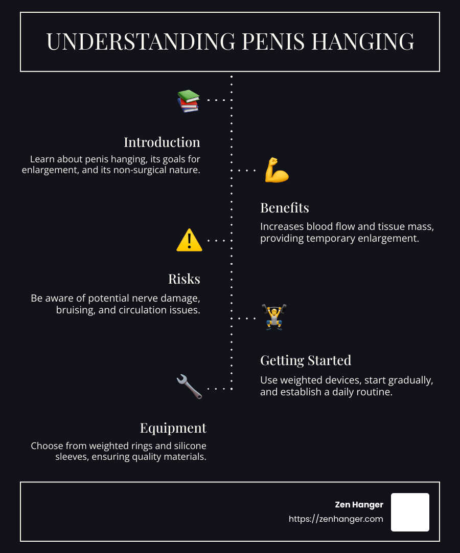 step-by-step benefits and risks of penis hanging - penis hanging infographic infographic-line-5-steps-dark