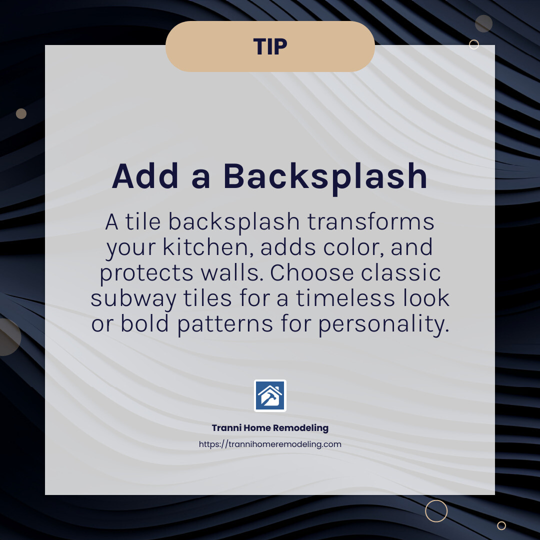 Subway tile backsplash in a galley kitchen - kitchen remodel ideas infographic simple-info-card-dark