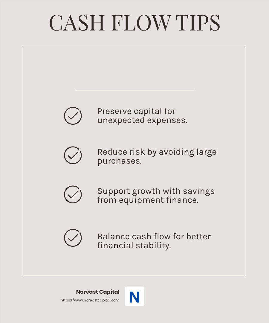 Cash flow management is crucial for startups. - equipment finance for startups infographic checklist-light-beige