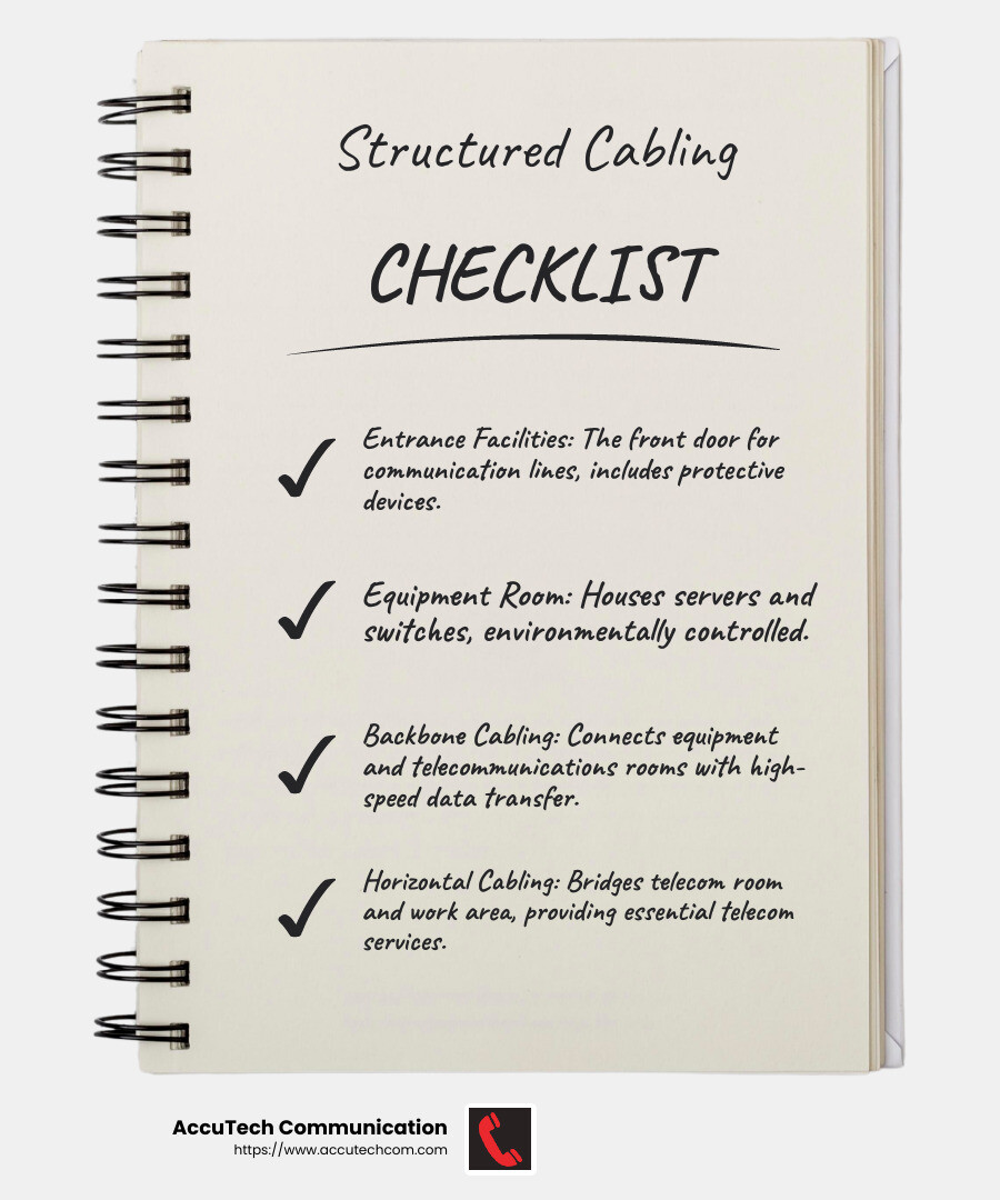 Structured Cabling Components - structured cable systems infographic checklist-notebook