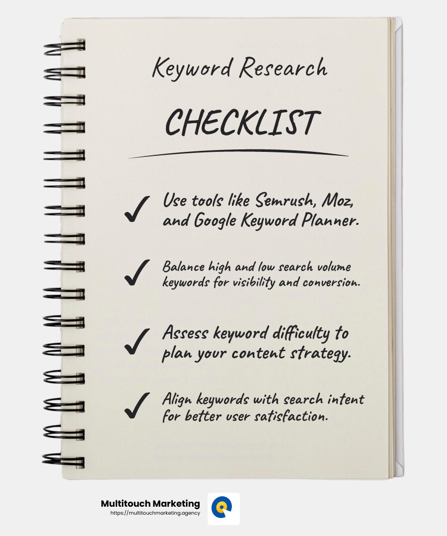 Understanding Keyword Difficulty and Search Volume - SEO optimization tips infographic checklist-notebook