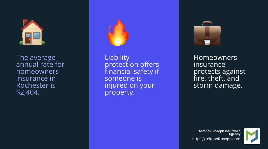 Average annual home insurance rate in New York - property insurance rochester ny infographic 3_facts_emoji_blue