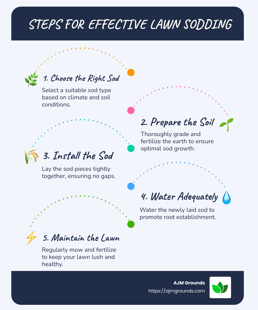 Steps for lawn sodding: choose sod, prepare soil, install sod, and maintain - lawn sodding near me infographic infographic-line-5-steps-blues-accent_colors