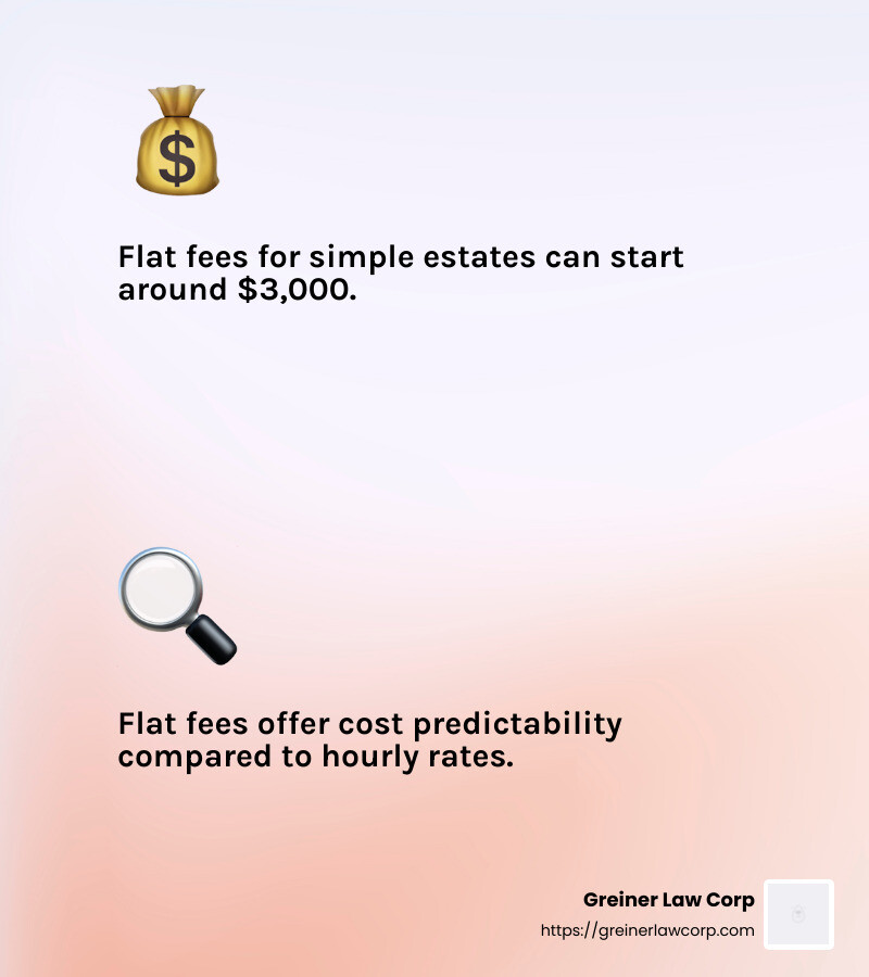 Flat fees for simple estates can start around $3,000, offering a more predictable expense compared to hourly rates. - flat fee probate attorney infographic 2_facts_emoji_light-gradient