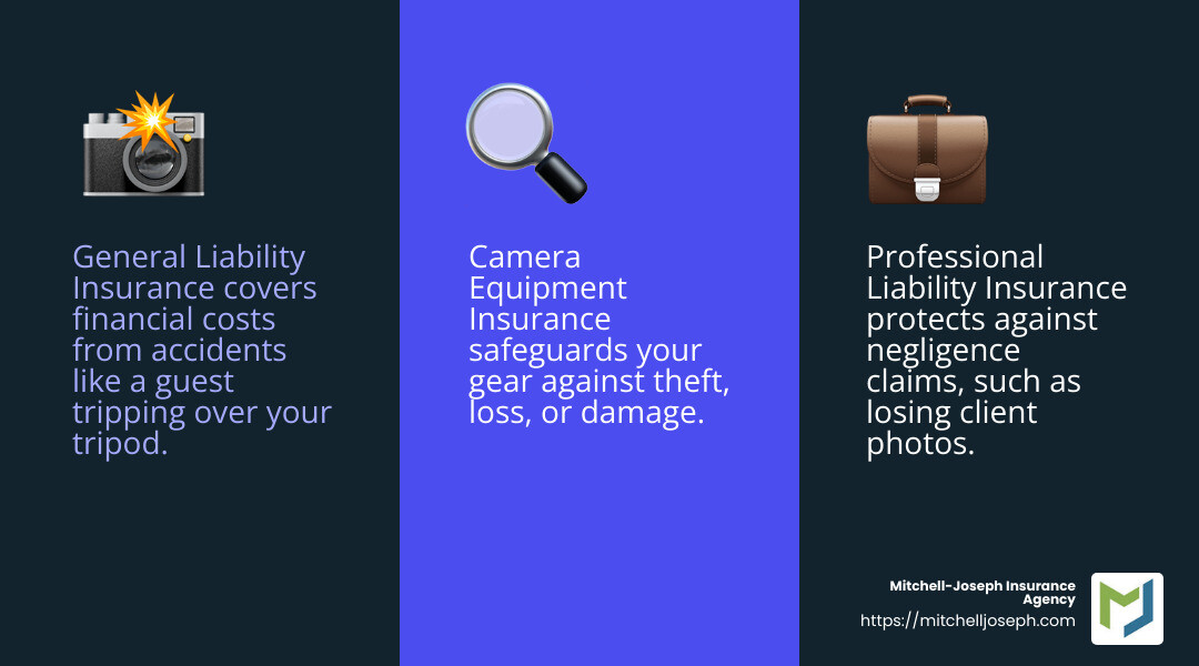 Professional liability insurance can help with negligence claims - Business insurance for photographers infographic 3_facts_emoji_blue