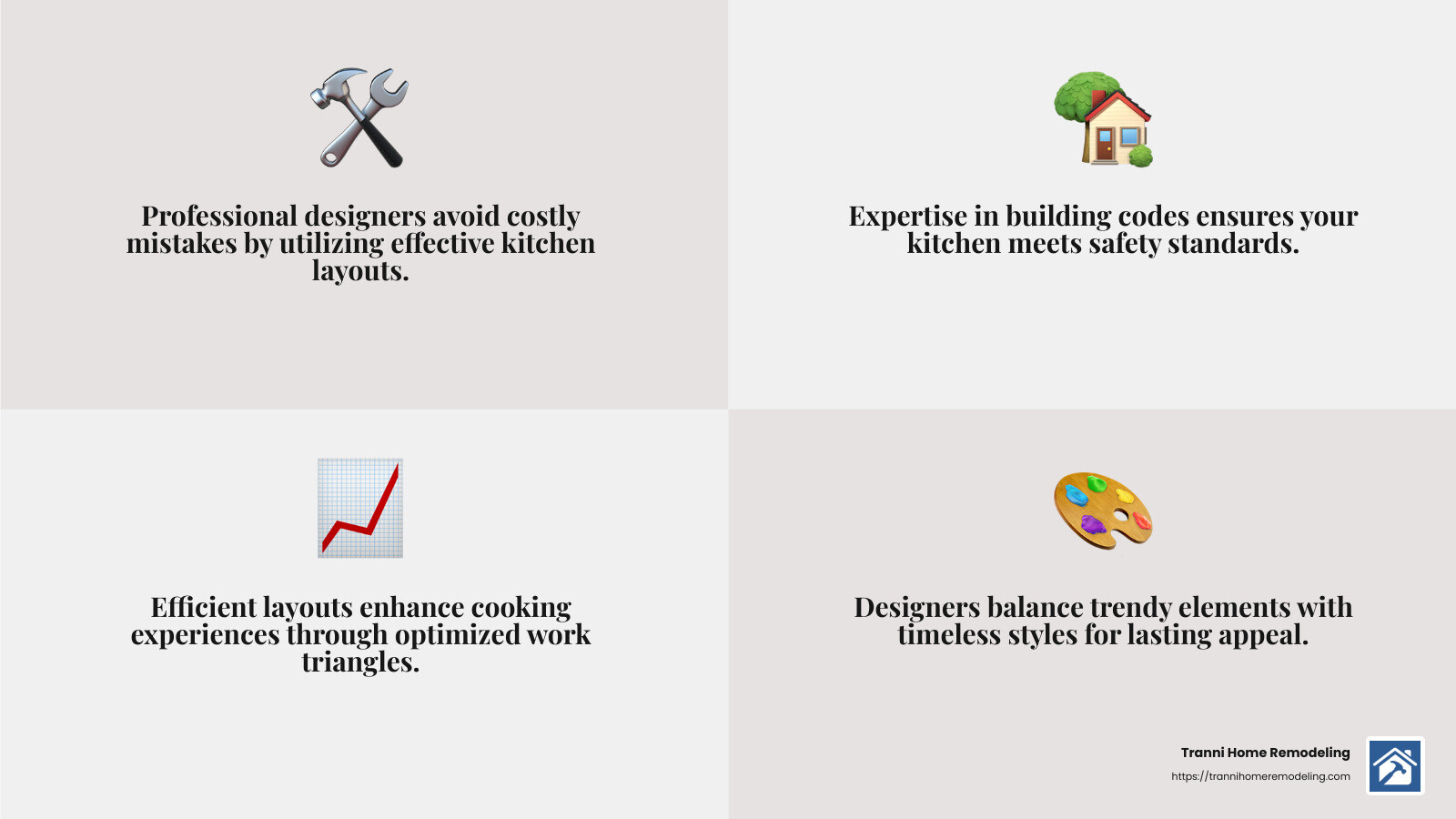 Expert designers can transform your kitchen into a functional and trendy space. - kitchen remodeling designers infographic 4_facts_emoji_grey