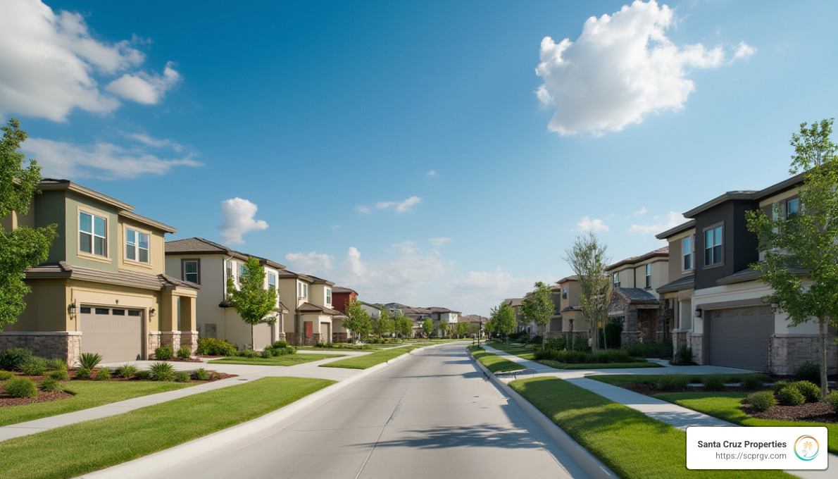 Modern residential neighborhood in Edinburg with new housing developments - real estate investment for beginners