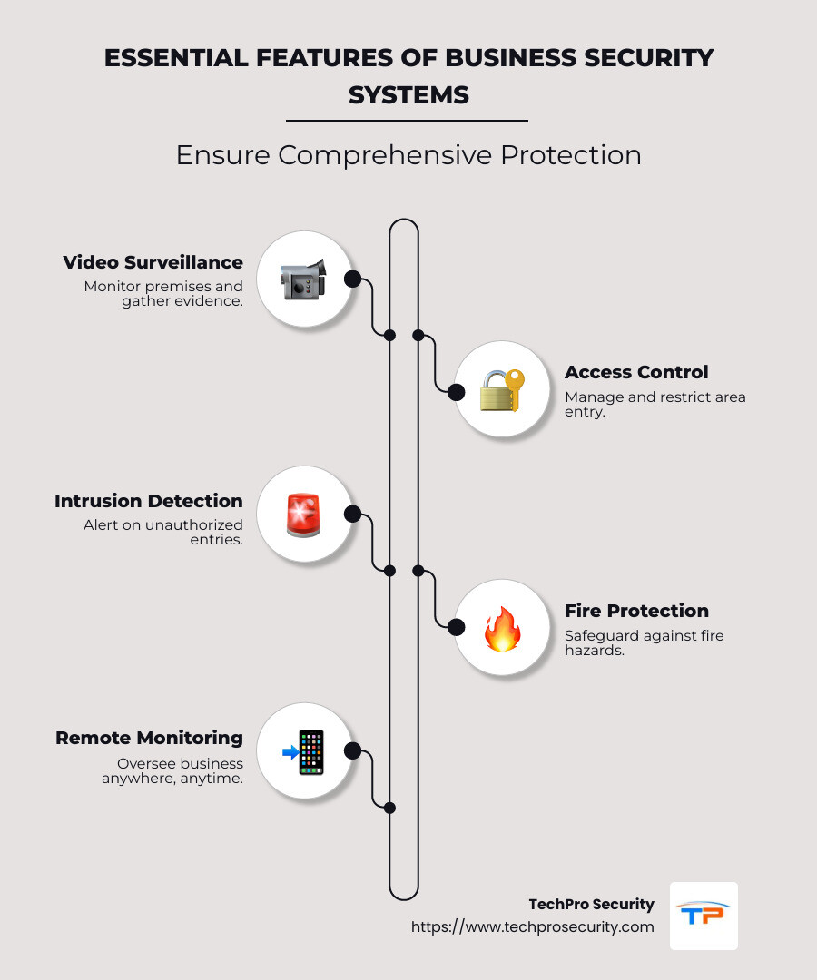 Summary of Business Security System Features - business security systems infographic infographic-line-5-steps-neat_beige