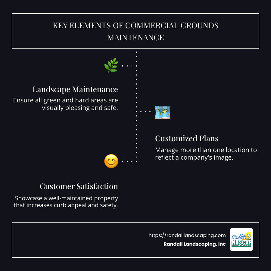 Key Elements of Commercial Grounds Maintenance: Seasonal Strategies and Client Benefits - commercial grounds maintenance infographic infographic-line-3-steps-dark