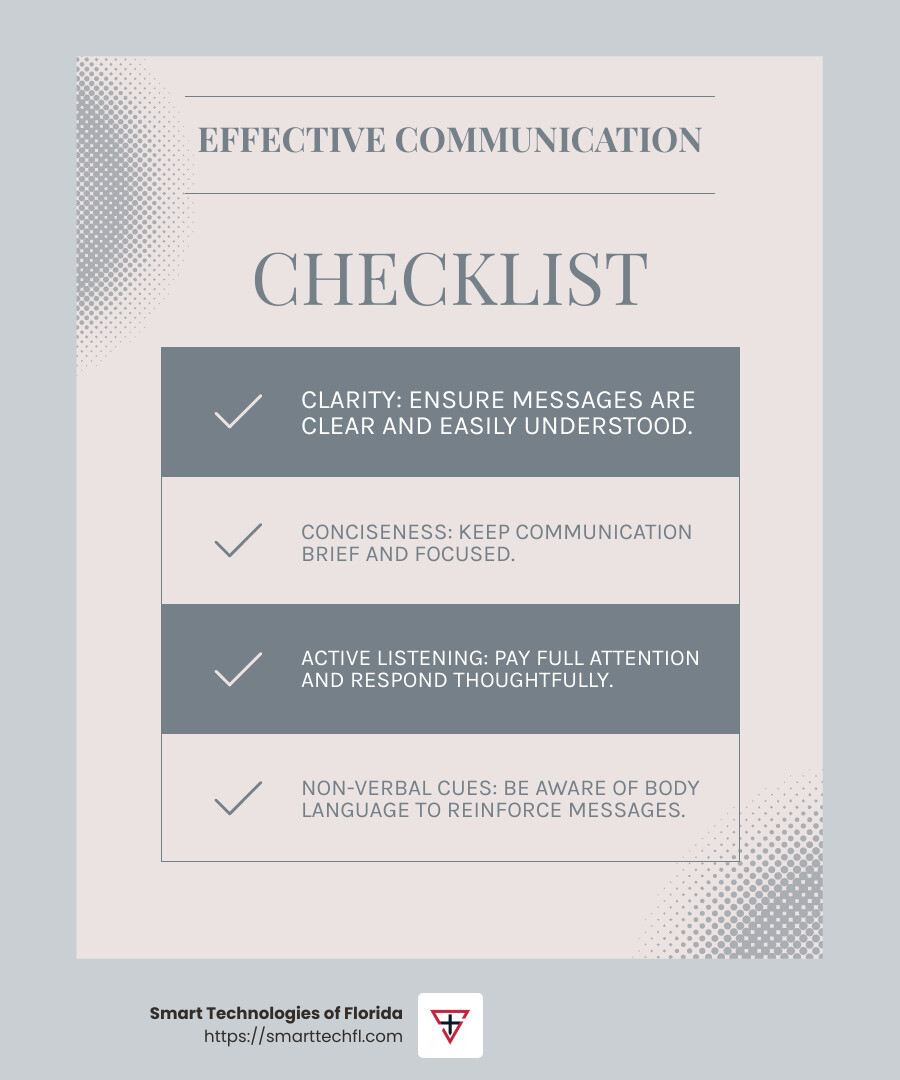 Effective business communication techniques - Daytona Beach business communication infographic checklist-light-blue-grey