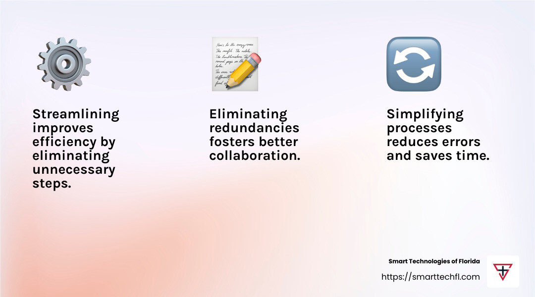A Step-by-Step Guide to Business Efficiency 2 Streamlining processes eliminates waste and boosts efficiency. - how to streamline business processes infographic 3_facts_emoji_light-gradient