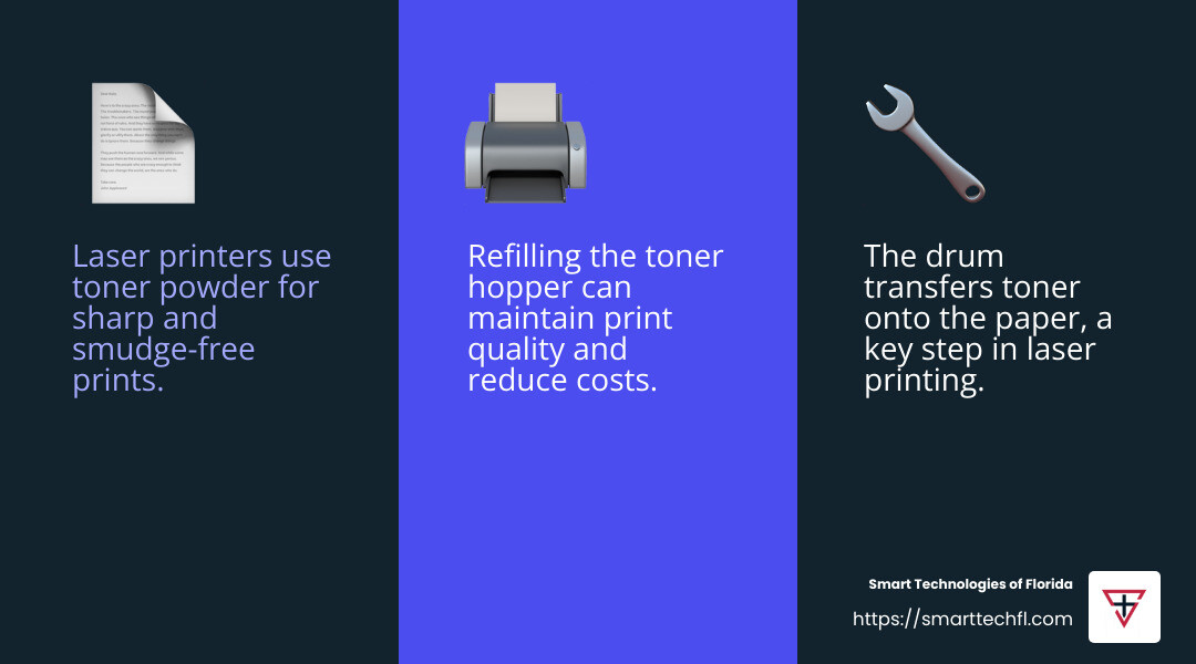 Toner's role in print quality - cartridge refills for laser printers infographic 3_facts_emoji_blue