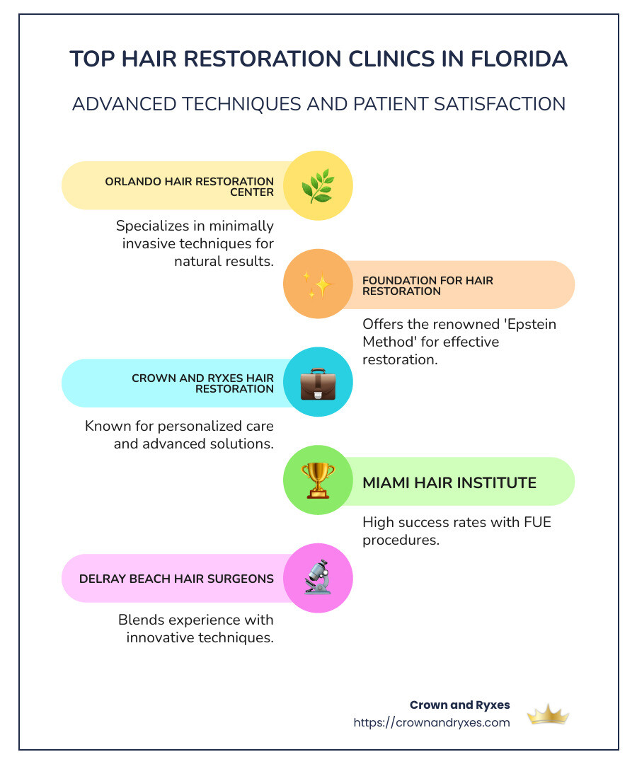 Infographic of Hair Restoration Clinics Comparison in Florida - hair restoration florida infographic infographic-line-5-steps-colors