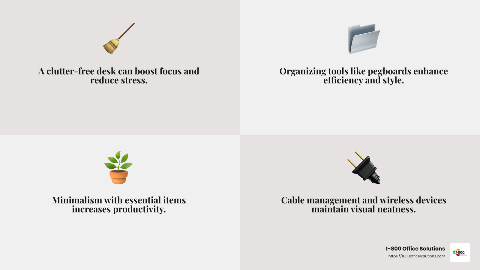 Quote about the impact of a clean workspace on stress reduction - desk setup tips infographic 4_facts_emoji_grey Quote about the impact of a clean workspace on stress reduction - desk setup tips infographic 4_facts_emoji_grey