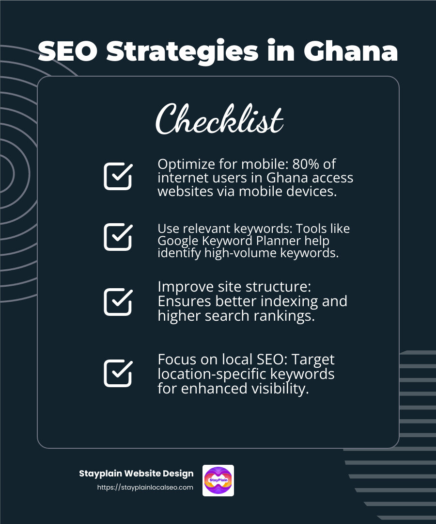 SEO tools and strategies - digital marketing ghana infographic checklist-dark-blue