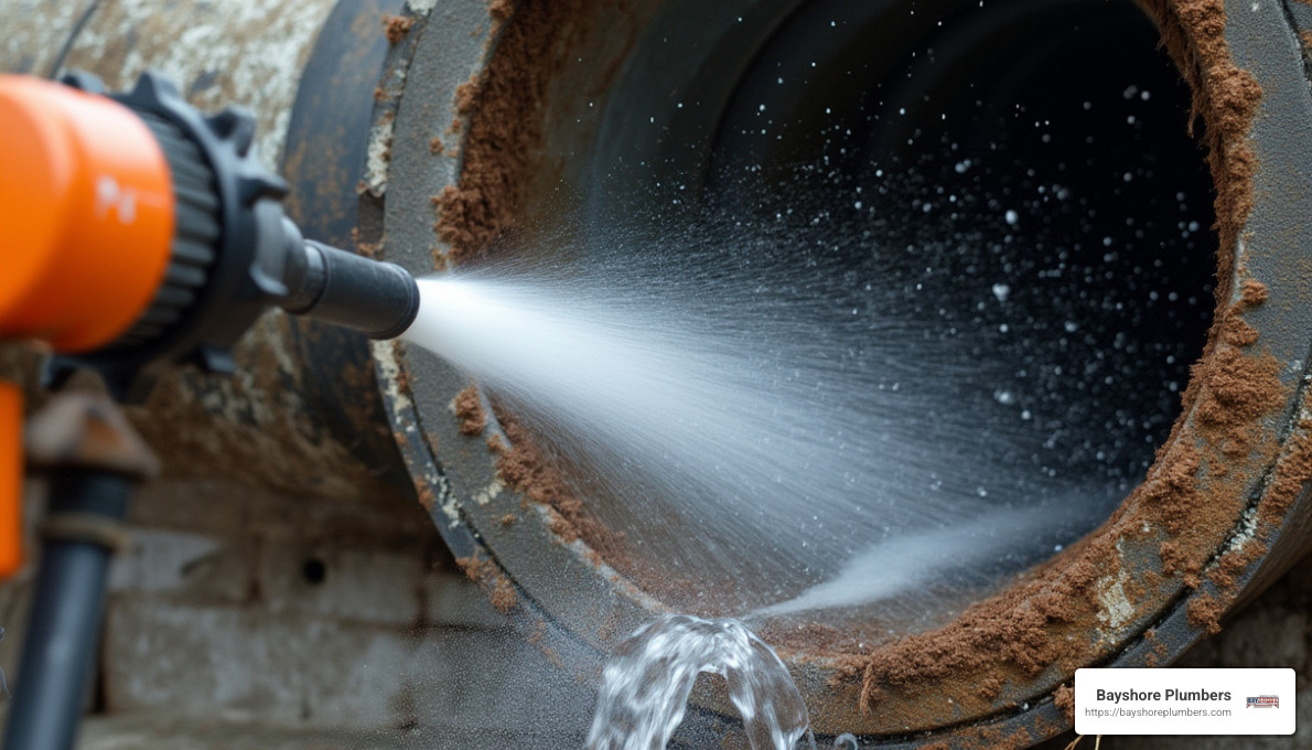 Hydro jetting effectively cleans pipes using high-pressure water jets - Drain cleaning Redwood City