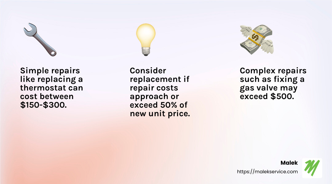 Average repair costs can vary significantly depending on the issue. - water heater repair houston infographic 3_facts_emoji_light-gradient