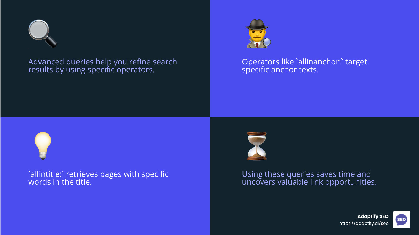 Advanced Queries Infographic - link search infographic 4_facts_emoji_blue