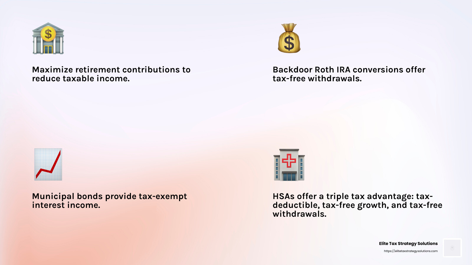 Maximize your tax savings with these strategies - tax savings strategies for high income earners infographic 4_facts_emoji_light-gradient