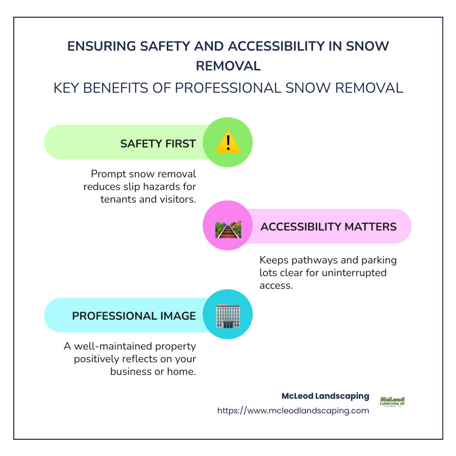 Infographic on safety and accessibility in snow removal - snow removal company near me infographic infographic-line-3-steps-colors