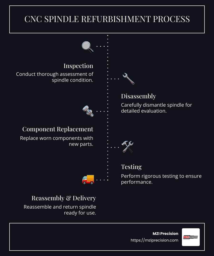 Overview of CNC spindle refurbishment benefits - CNC spindle refurbishment infographic infographic-line-5-steps-dark Overview of CNC spindle refurbishment benefits - CNC spindle refurbishment infographic infographic-line-5-steps-dark