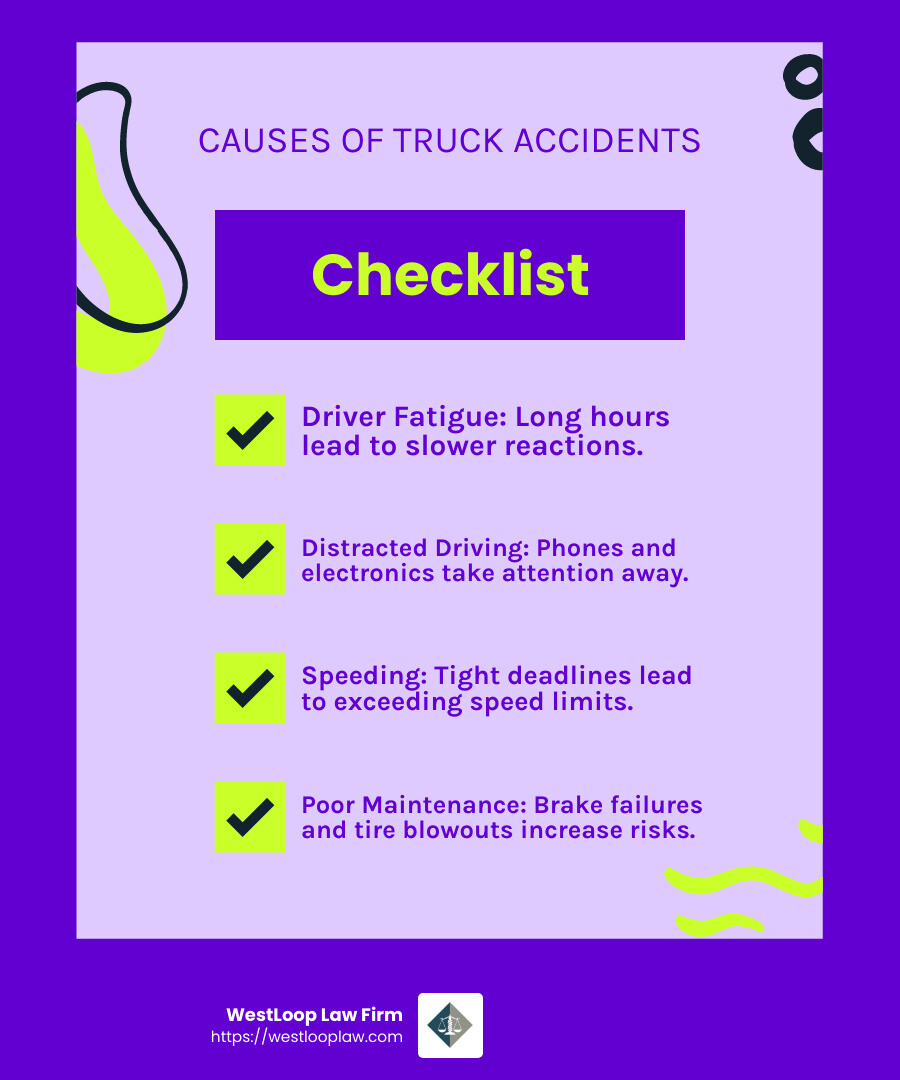 Common Causes of Truck Accidents - 18 wheeler accident attorney houston infographic checklist-fun-neon
