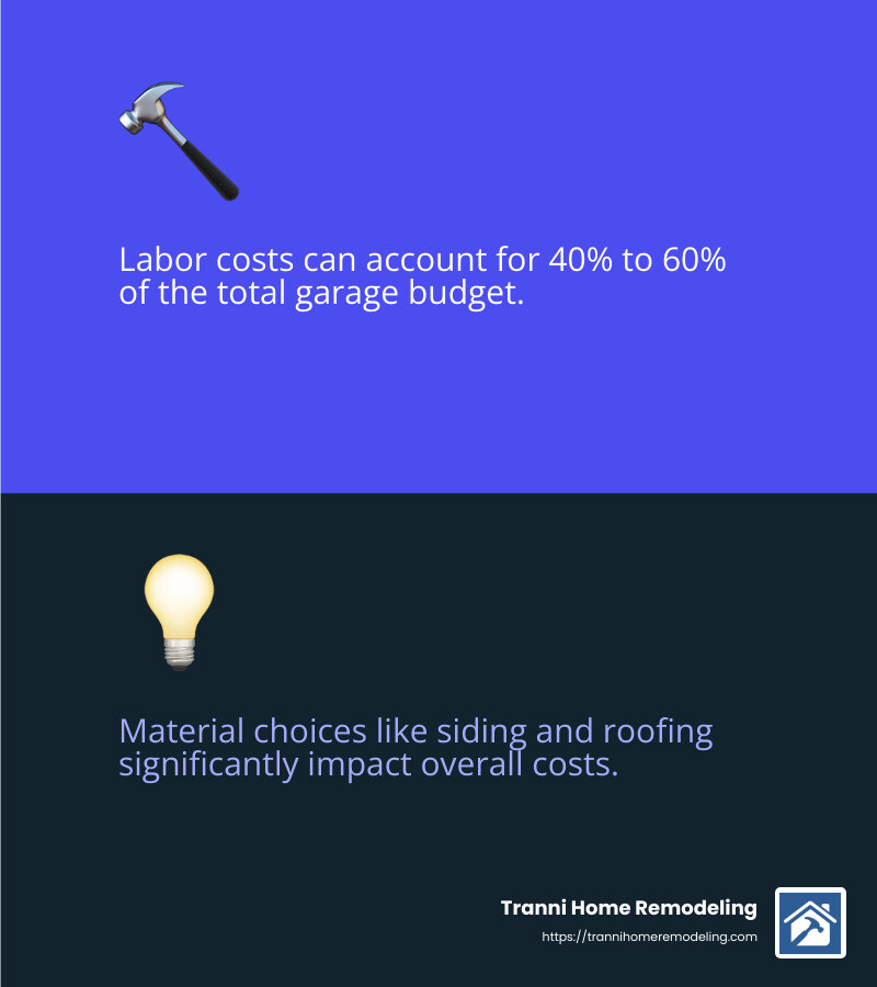 Labor costs can account for 40% to 60% of the total budget. - add a garage to a house infographic 2_facts_emoji_blue