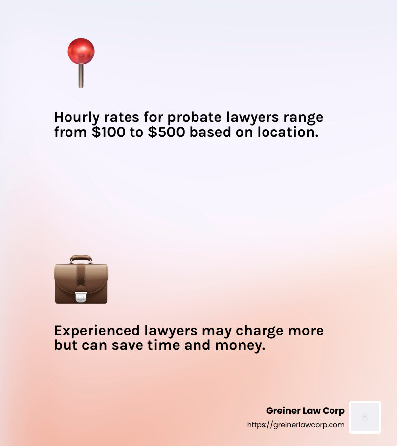 0c717fdff91b8024a202552c43f0fa4a9b229392 Probate Attorney Fees: How Much Should You Expect to Pay? Discover how much are attorney fees for probate, understand costs, and learn ways to minimize expenses in this comprehensive guide. Hourly rates for probate lawyers can vary widely based on location and experience. - how much are attorney fees for probate infographic 2_facts_emoji_light-gradient