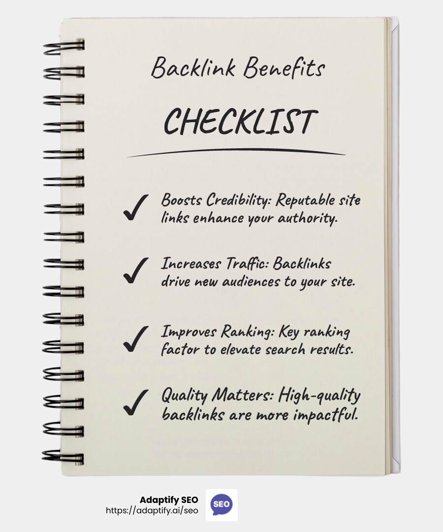High-quality backlinks boost SEO - competitor backlink checker infographic checklist-notebook