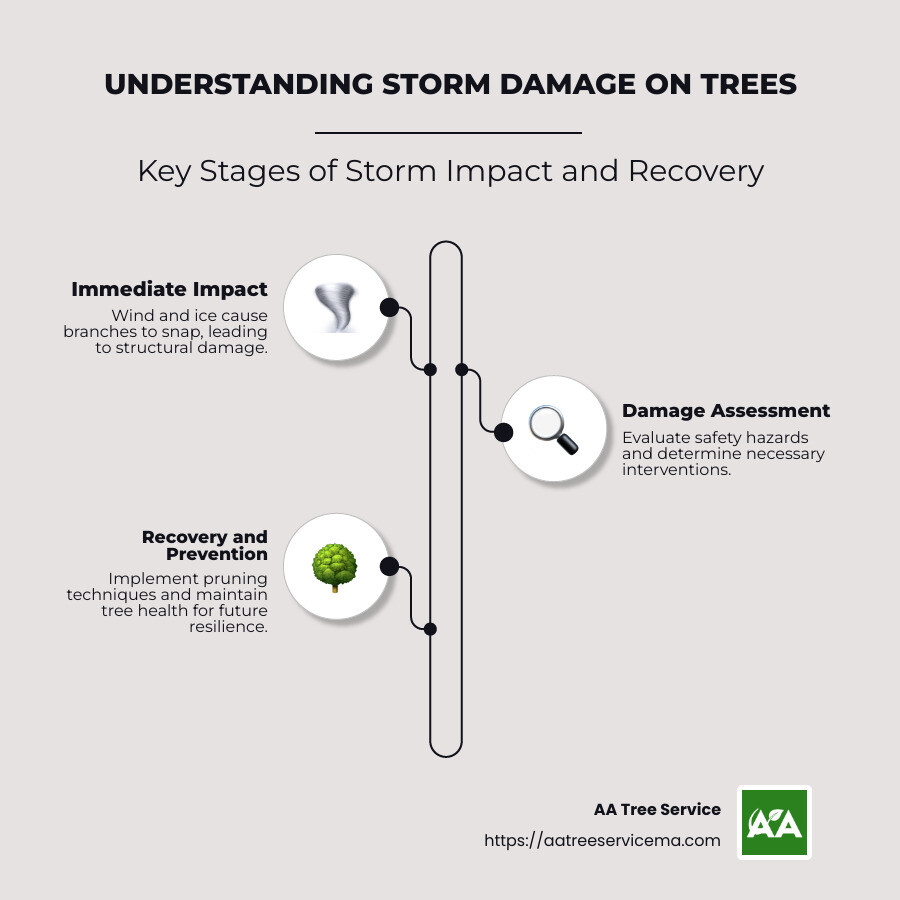 Impact of storm damage on trees in New England - storm damaged infographic infographic-line-3-steps-neat_beige